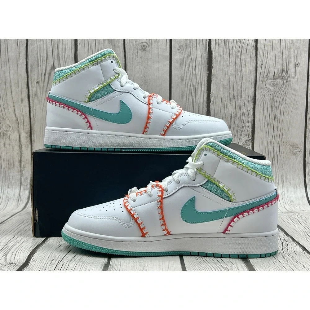 Size 6.5y - Nike Air Jordan 1 Mid SE GS Multi Knit DM6218 100